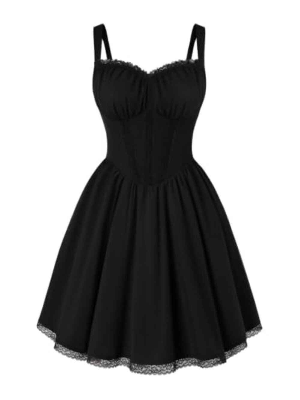 Women Corset Mini Dress Lace-Up Bodice Lace Trim Sundress